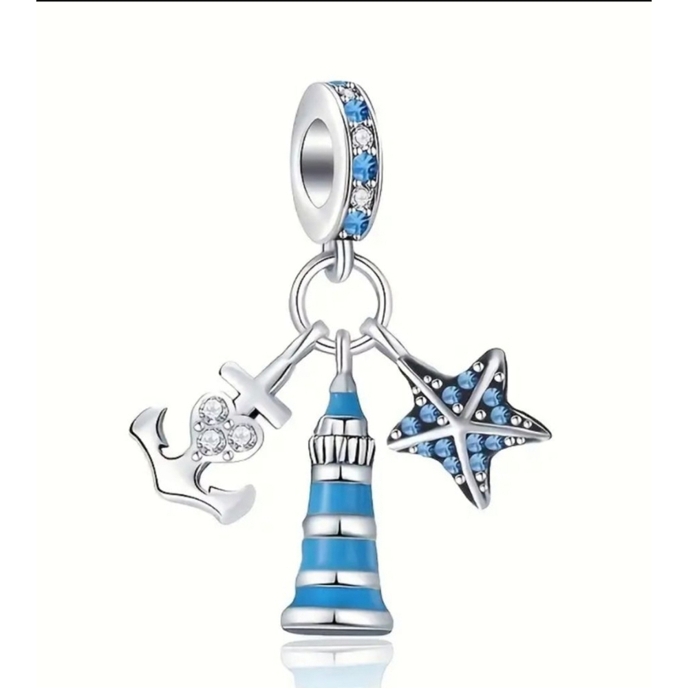 Silver Blue Lighthouse Charm Bracelet